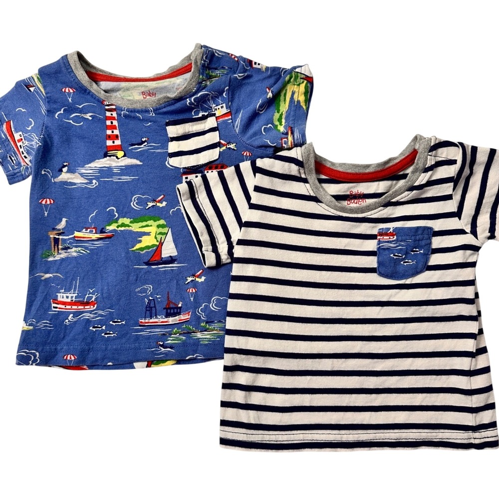 Baby Boden‎ Short Sleeve Tshirt Bundle Stripes Nautical Blue Baby 6-12 Months